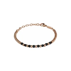 Breil B FENCE-ARMBAND MIT SCHWARZEN SHUNGITPERLEN, IP ROSE SCHEIBE Fashion
