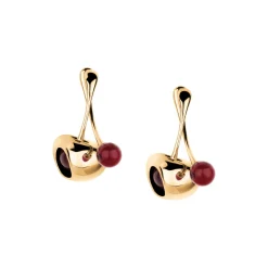 Breil RED-IP YELLOW GOLD POLISH STAINLESS STEEL EARRINGS WITH DOUBLE ELEMENT AND SYNTHETIC RUBY Clearance