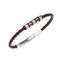 Breil WANDERLUST-ARMBAND AUS STAHL UND BRAUNEM GEFLOCHTENEM LEDER New